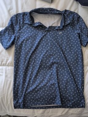 Southern Tide Navy Blue Polo with White Fish Print - Kids
